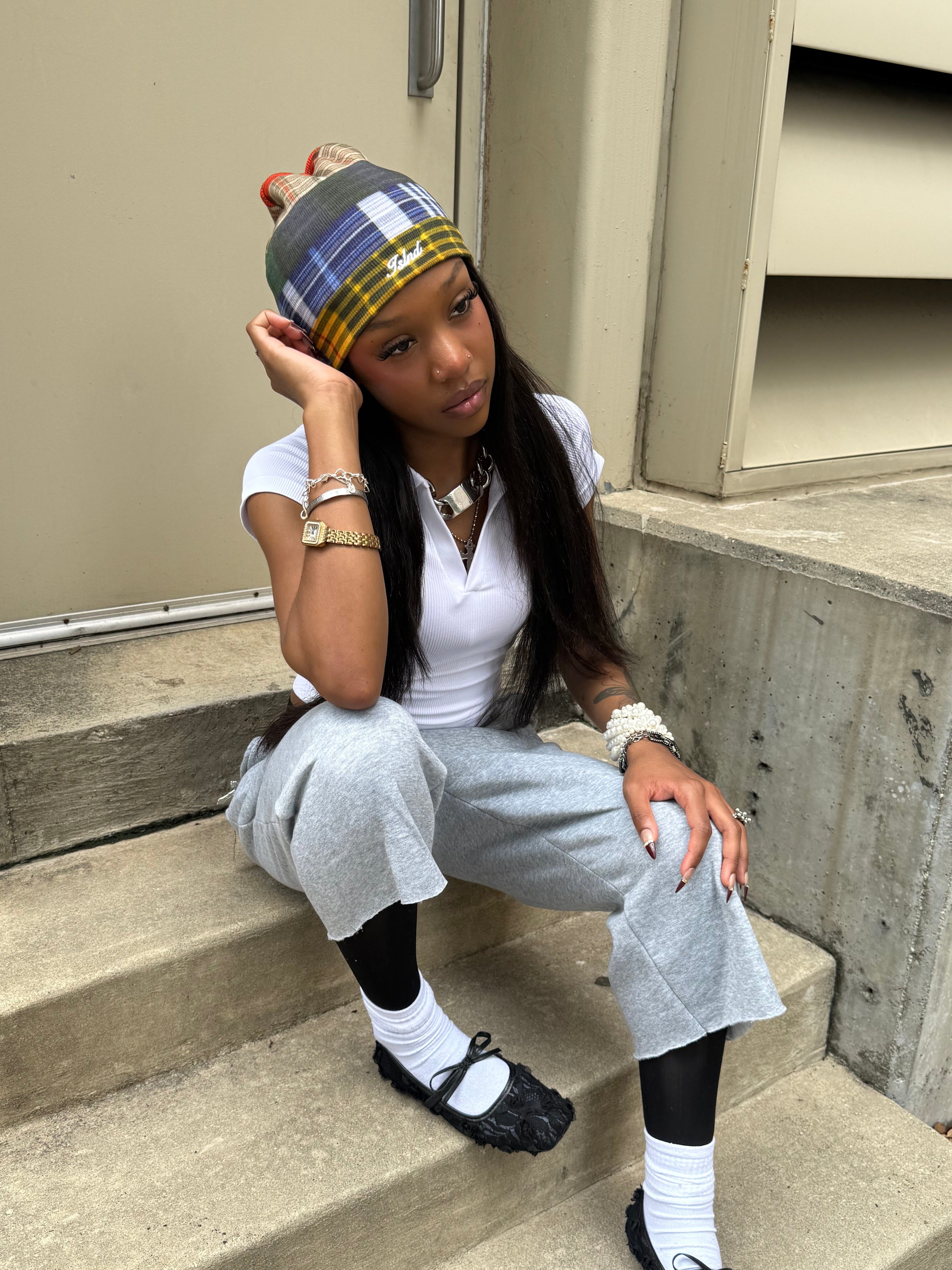 Plaid Panel Beanie