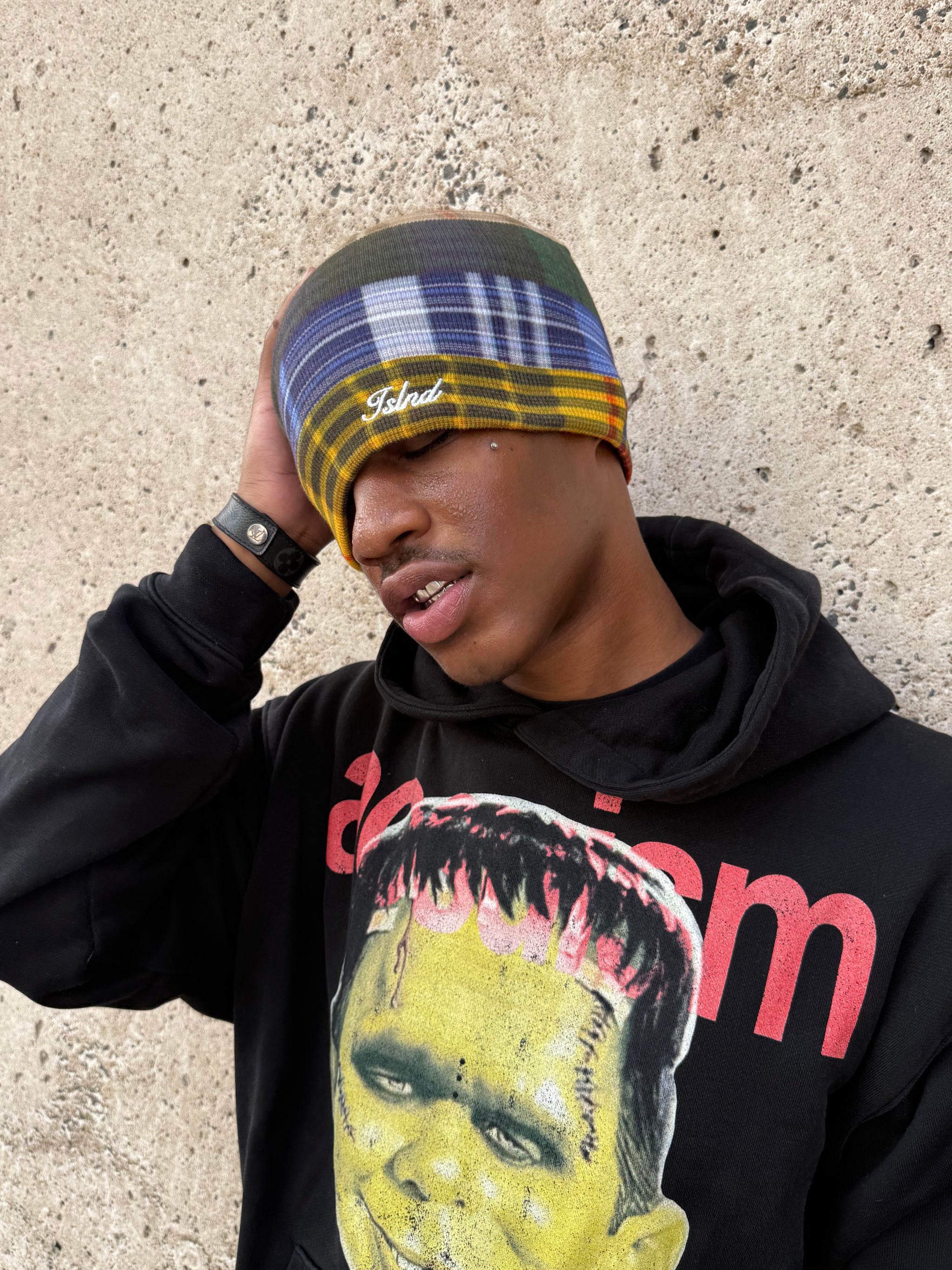 Plaid Panel Beanie